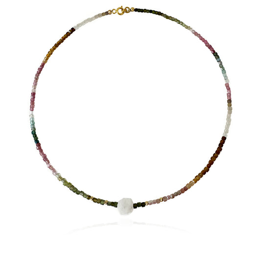 Natural Tourmaline & Gold Bead Necklace